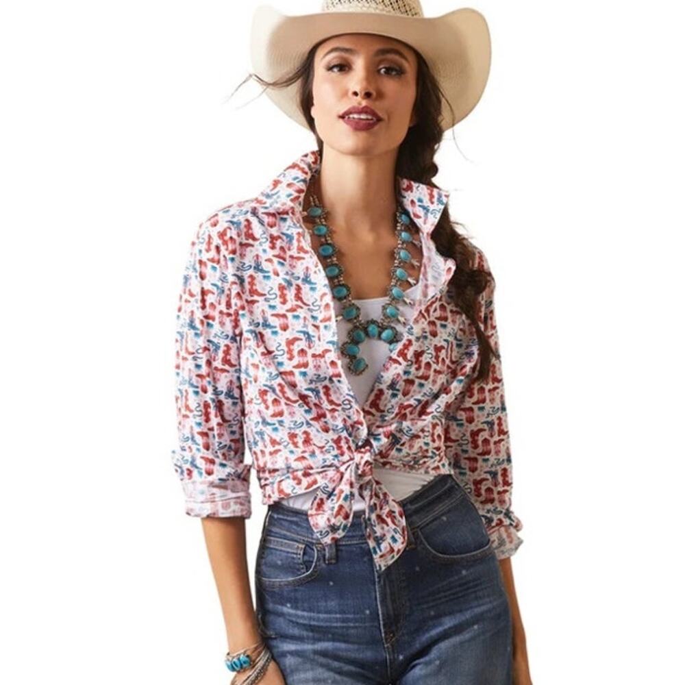 Ariat REAL Kirby Fitted Western Shirt XL Cowboy Boots Gingham Long Sleeve